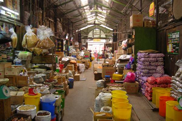Inside Penang's ancient Chinese market.