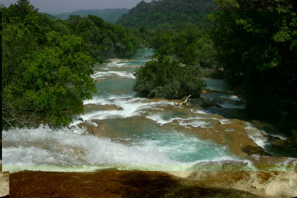 The spectacular blue water cascades