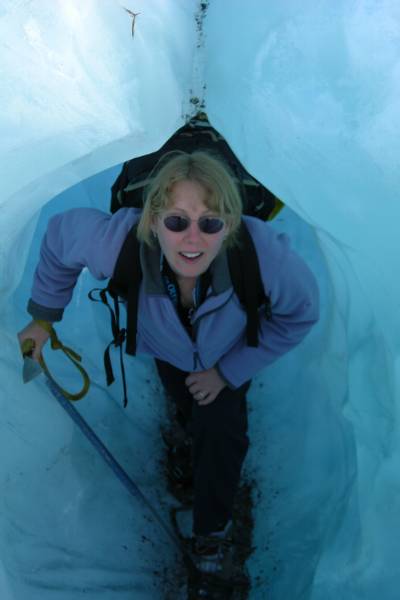 Claire in an ice tunnel